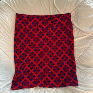 LuLaRoe Red and Blue Patterned Pencil Skirt
